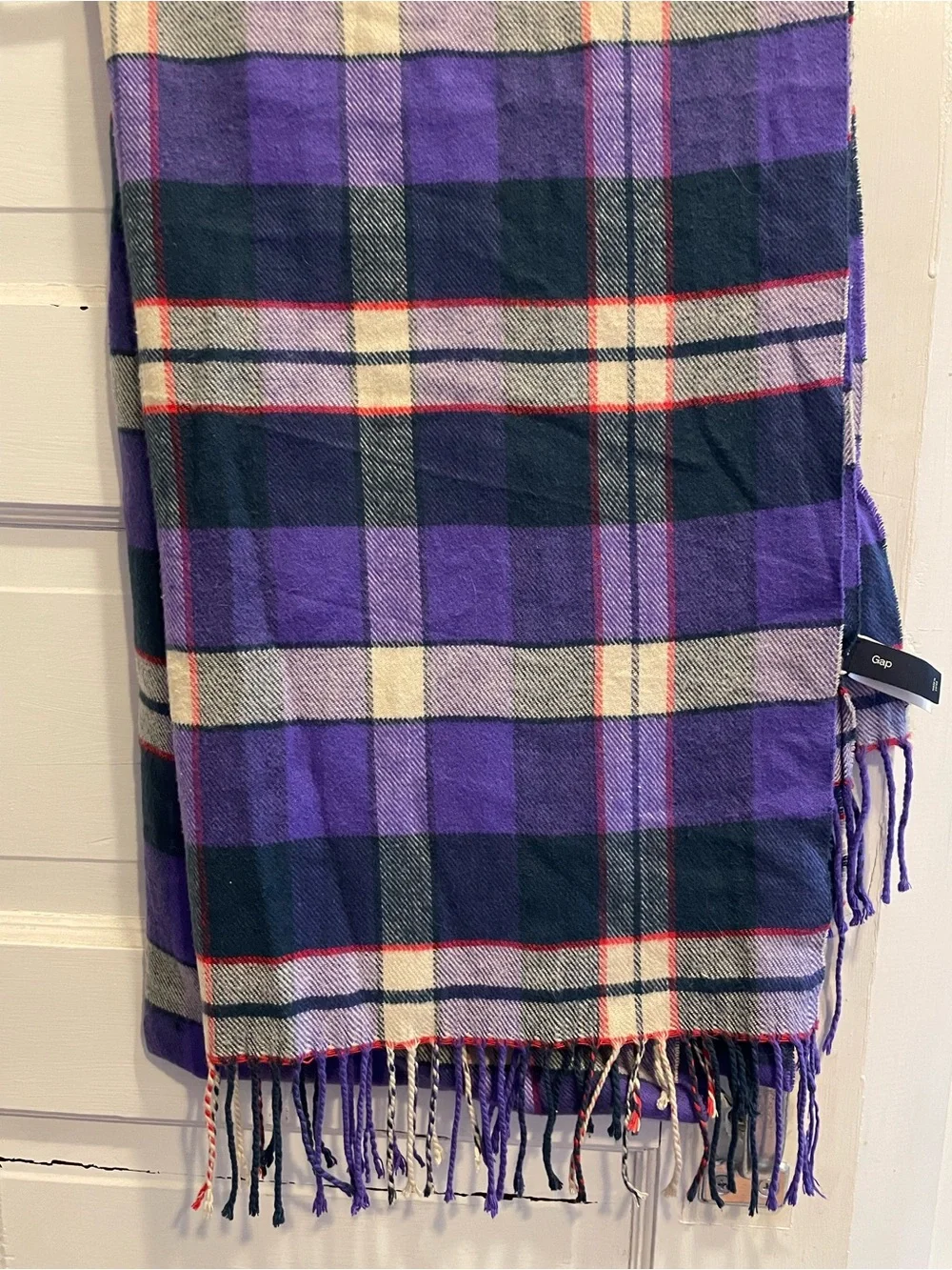 Gap Purple Plaid Oversized Scarf Fringe Tartan Preppy